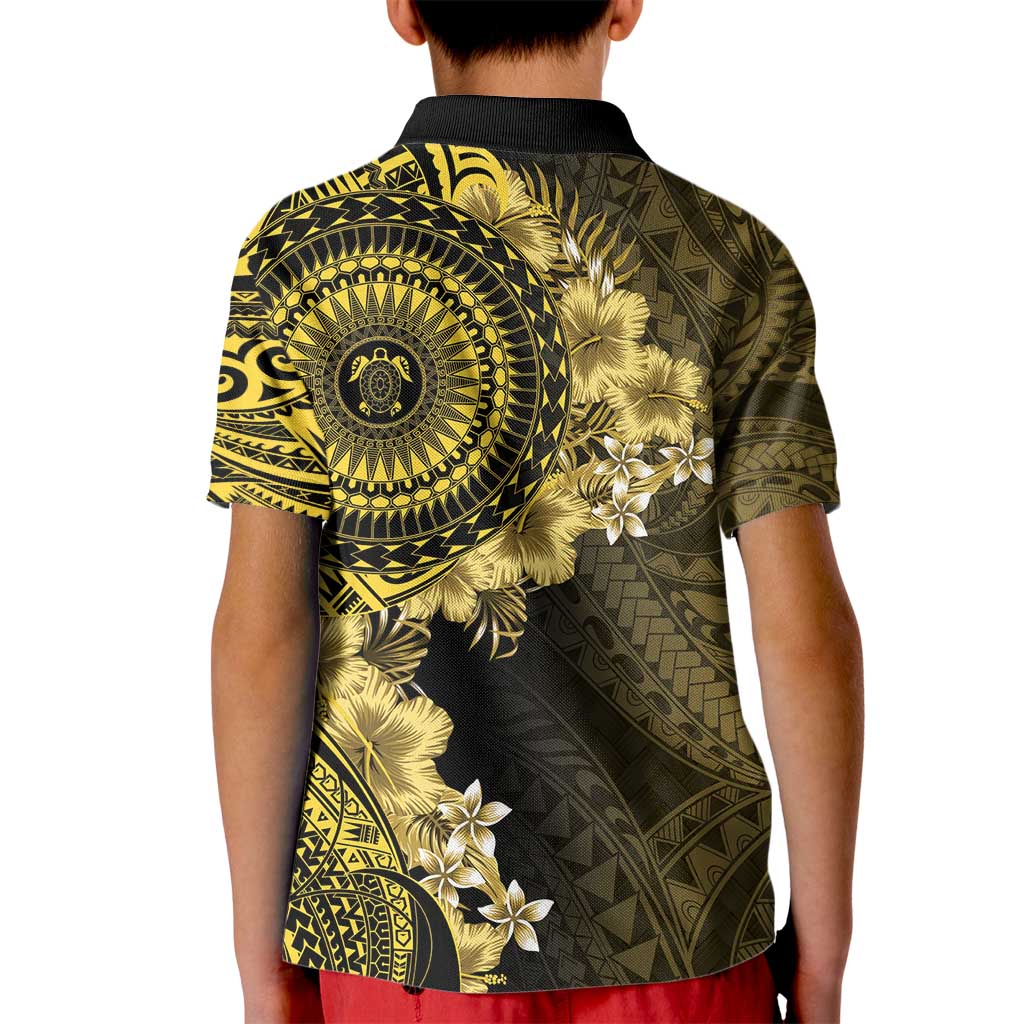Vanuatu Kid Polo Shirt Hibisus Polynesian Pattern Gold - Polynesian Pride
