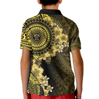 Vanuatu Kid Polo Shirt Hibisus Polynesian Pattern Gold - Polynesian Pride