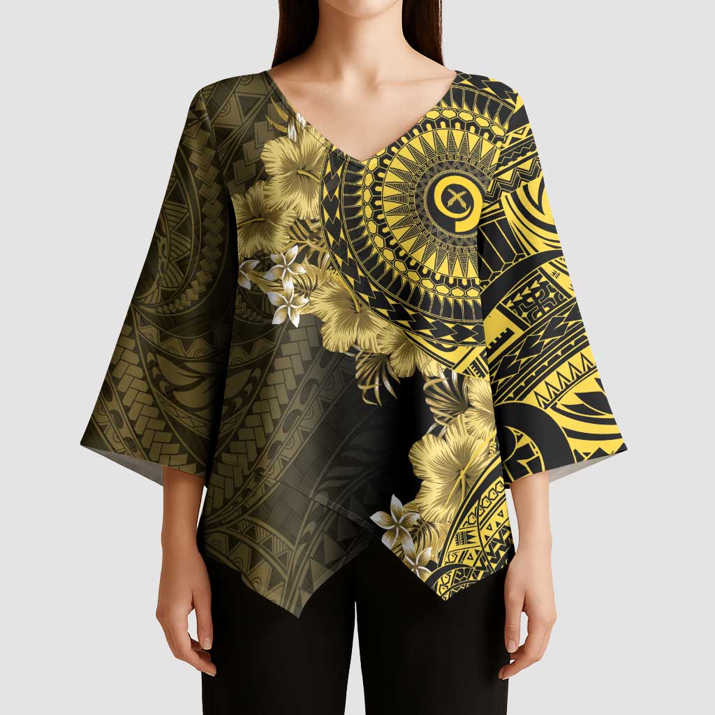 Vanuatu Kimono Sleeve Blouse Hibisus Polynesian Pattern Gold - Polynesian Pride