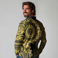 Vanuatu Long Sleeve Polo Shirt Hibisus Polynesian Pattern Gold LT14 - Polynesian Pride