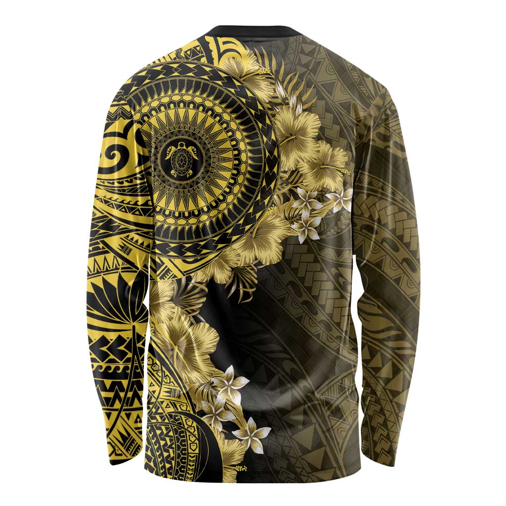 Vanuatu Long Sleeve Shirt Hibisus Polynesian Pattern Gold - Polynesian Pride
