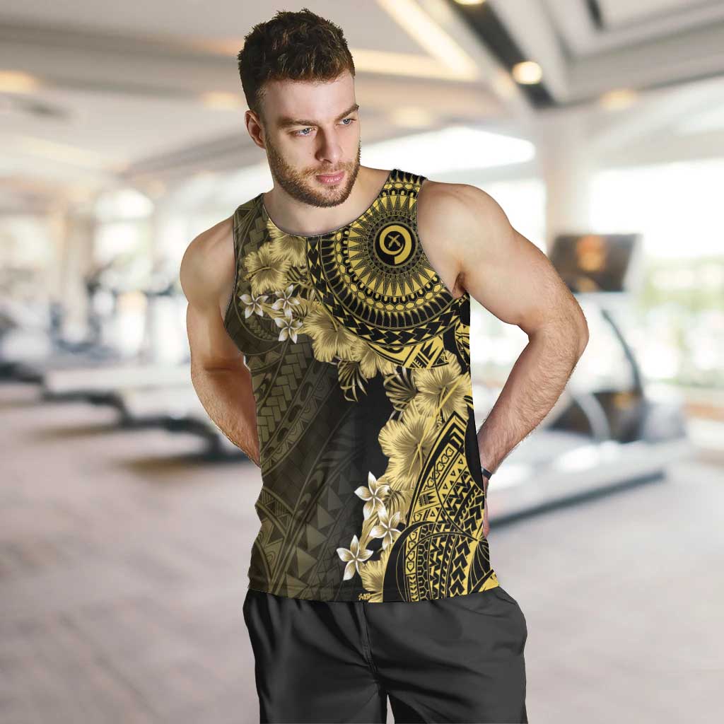 Vanuatu Men Tank Top Hibisus Polynesian Pattern Gold - Polynesian Pride