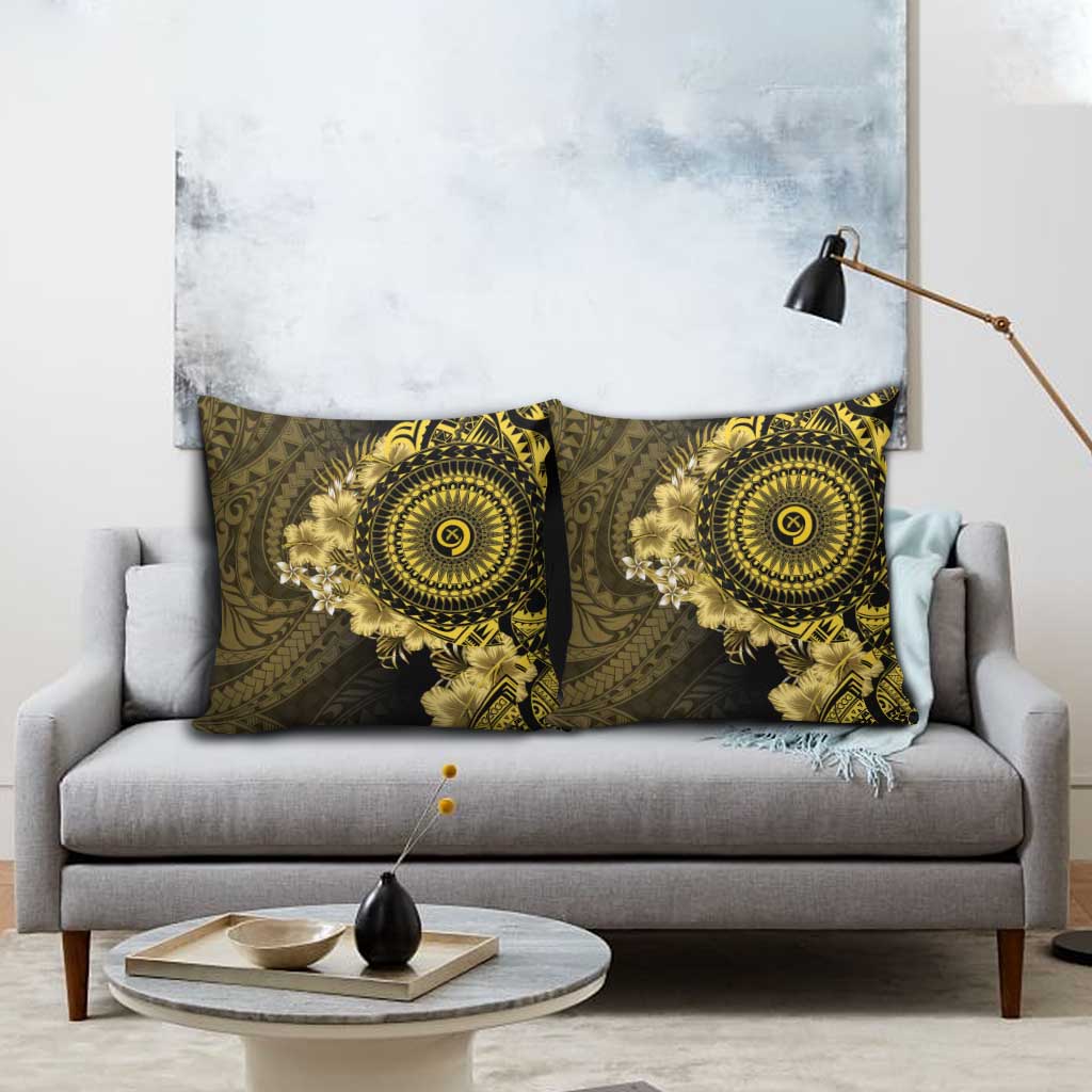 Vanuatu Pillow Cover Hibisus Polynesian Pattern Gold - Polynesian Pride