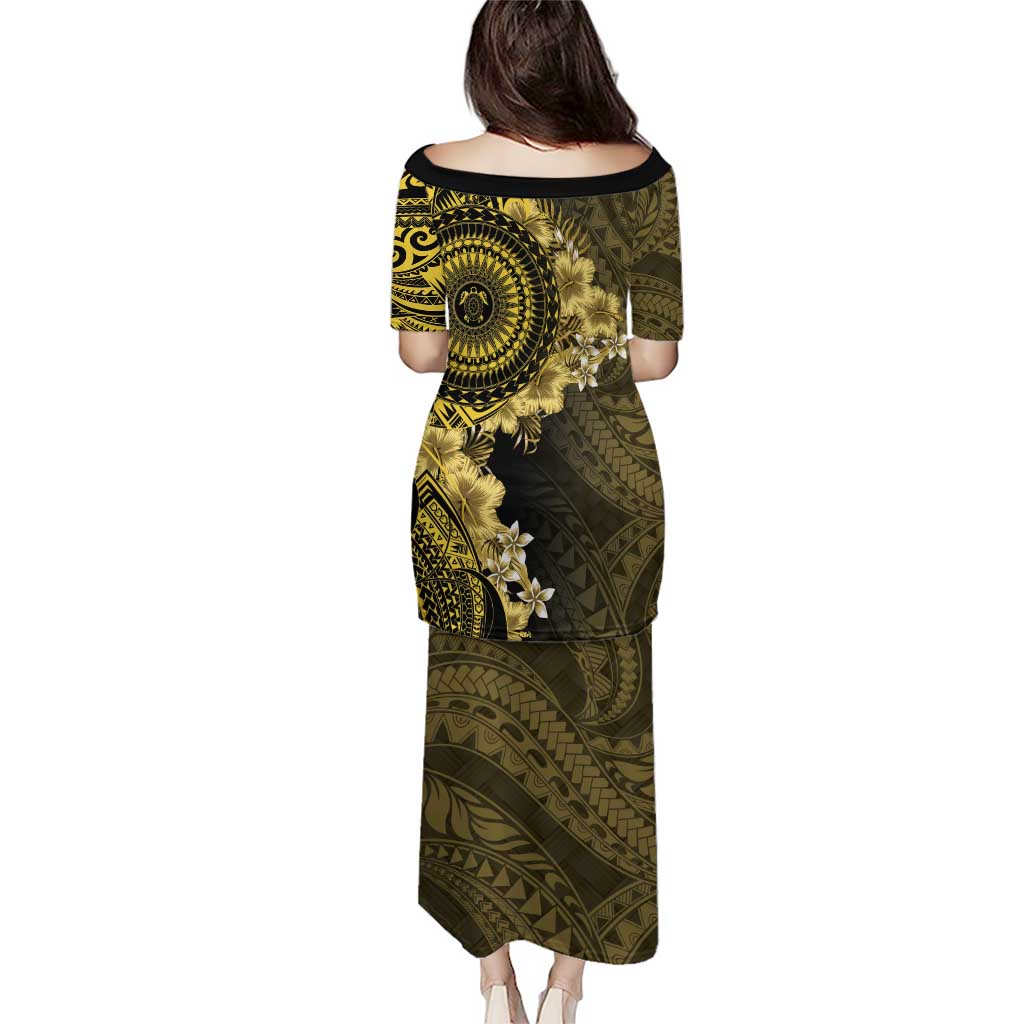 Vanuatu Puletasi Hibisus Polynesian Pattern Gold - Polynesian Pride