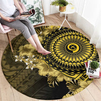 Vanuatu Round Carpet Hibisus Polynesian Pattern Gold - Polynesian Pride