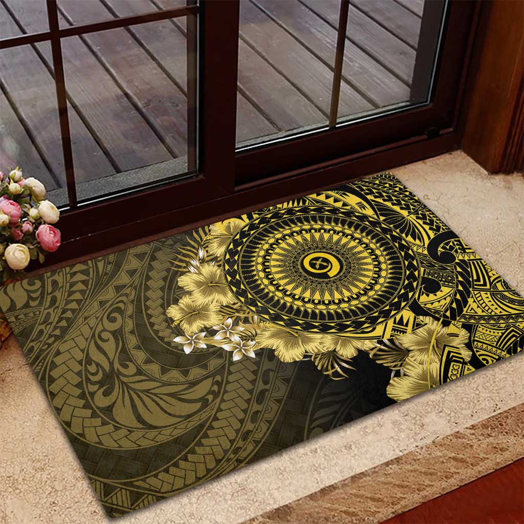 Vanuatu Rubber Doormat Hibisus Polynesian Pattern Gold - Polynesian Pride