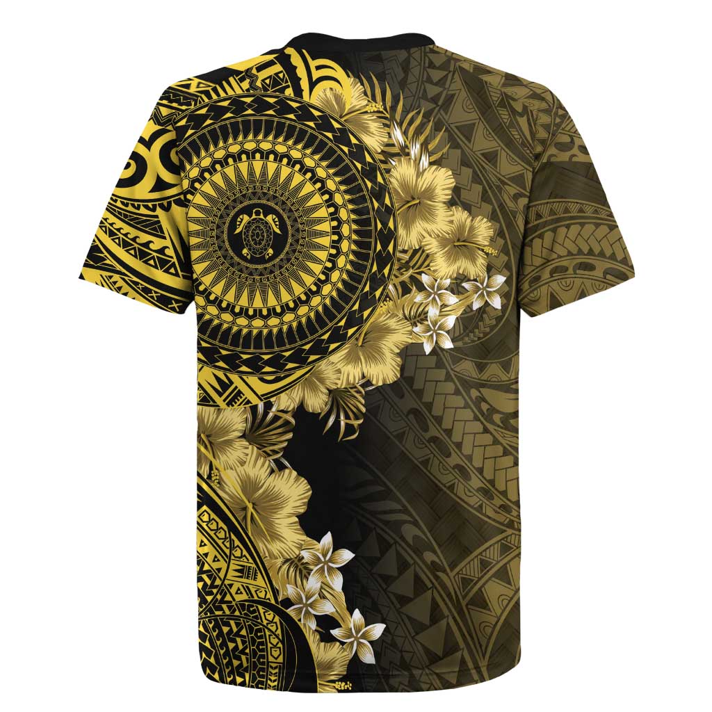 Vanuatu Rugby Jersey Hibisus Polynesian Pattern Gold - Polynesian Pride