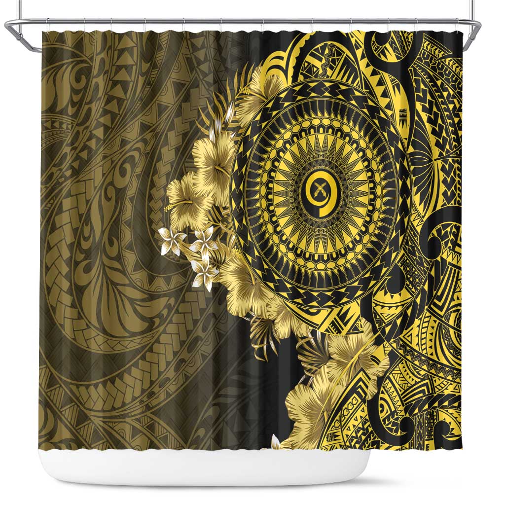 Vanuatu Shower Curtain Hibisus Polynesian Pattern Gold - Polynesian Pride