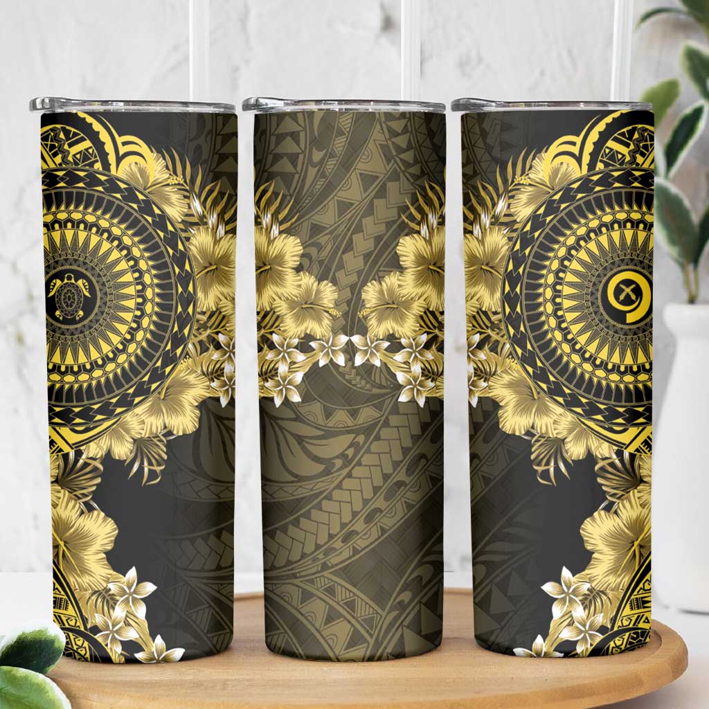 Vanuatu Skinny Tumbler Hibisus Polynesian Pattern Gold - Polynesian Pride