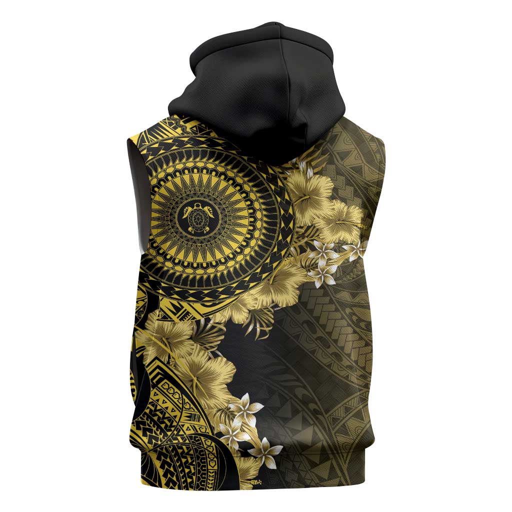 Vanuatu Sleeveless Hoodie Hibisus Polynesian Pattern Gold - Polynesian Pride
