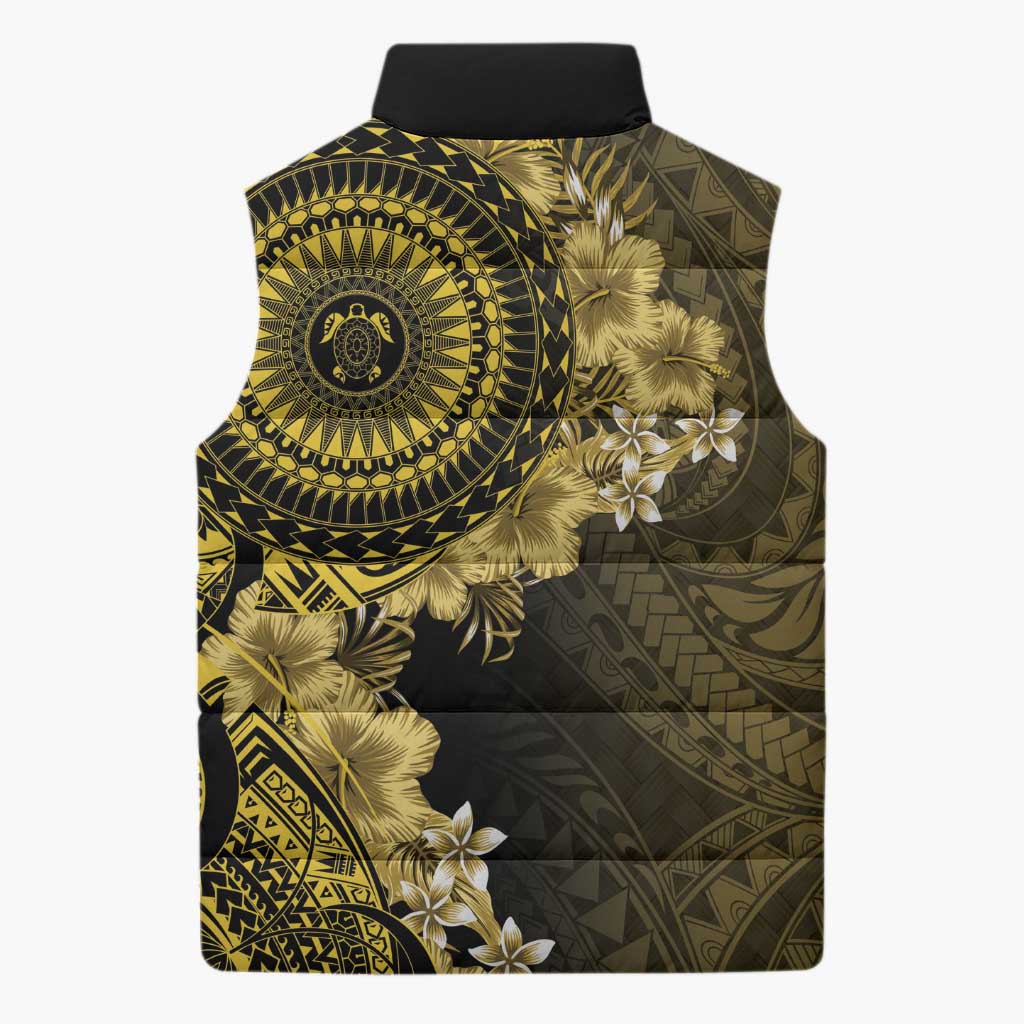 Vanuatu Sleeveless Puffer Jacket Hibisus Polynesian Pattern Gold - Polynesian Pride