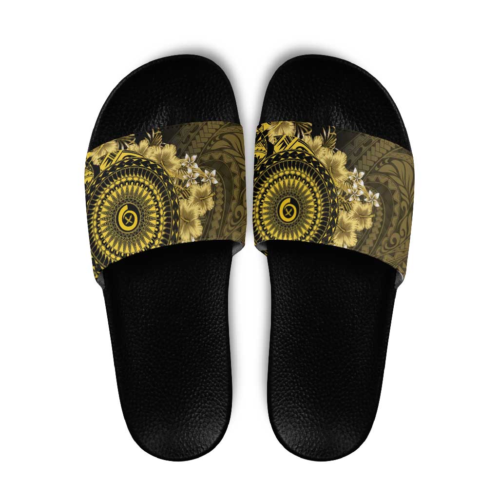 Vanuatu Slide Sandals Hibisus Polynesian Pattern Gold - Polynesian Pride