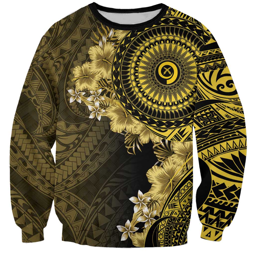 Vanuatu Sweatshirt Hibisus Polynesian Pattern Gold - Polynesian Pride