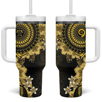 Vanuatu Tumbler With Handle Hibisus Polynesian Pattern Gold LT14 One Size: 40 oz Gold - Polynesian Pride
