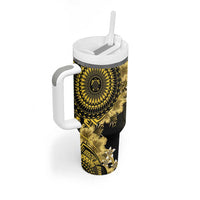 Vanuatu Tumbler With Handle Hibisus Polynesian Pattern Gold LT14 - Polynesian Pride