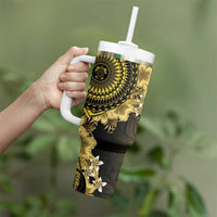 Vanuatu Tumbler With Handle Hibisus Polynesian Pattern Gold LT14 - Polynesian Pride