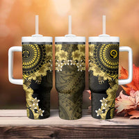 Vanuatu Tumbler With Handle Hibisus Polynesian Pattern Gold LT14 - Polynesian Pride