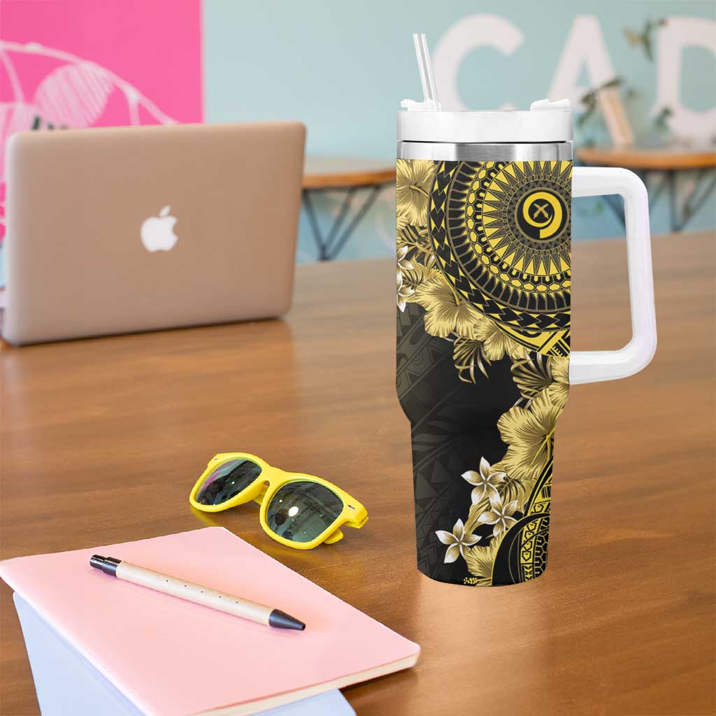 Vanuatu Tumbler With Handle Hibisus Polynesian Pattern Gold LT14 - Polynesian Pride