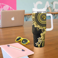 Vanuatu Tumbler With Handle Hibisus Polynesian Pattern Gold LT14 - Polynesian Pride
