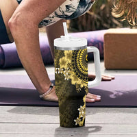 Vanuatu Tumbler With Handle Hibisus Polynesian Pattern Gold LT14 - Polynesian Pride