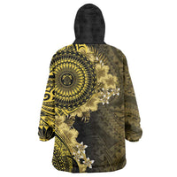 Vanuatu Wearable Blanket Hoodie Hibisus Polynesian Pattern Gold LT14 - Polynesian Pride