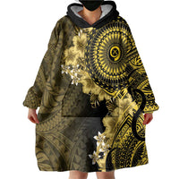 Vanuatu Wearable Blanket Hoodie Hibisus Polynesian Pattern Gold LT14 - Polynesian Pride