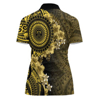 Vanuatu Women Polo Shirt Hibisus Polynesian Pattern Gold - Polynesian Pride