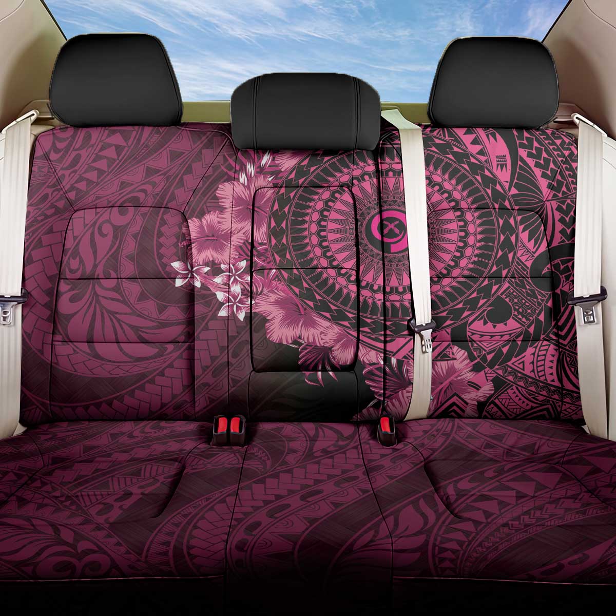 Vanuatu Back Car Seat Cover Hibisus Polynesian Pattern Pink - Polynesian Pride