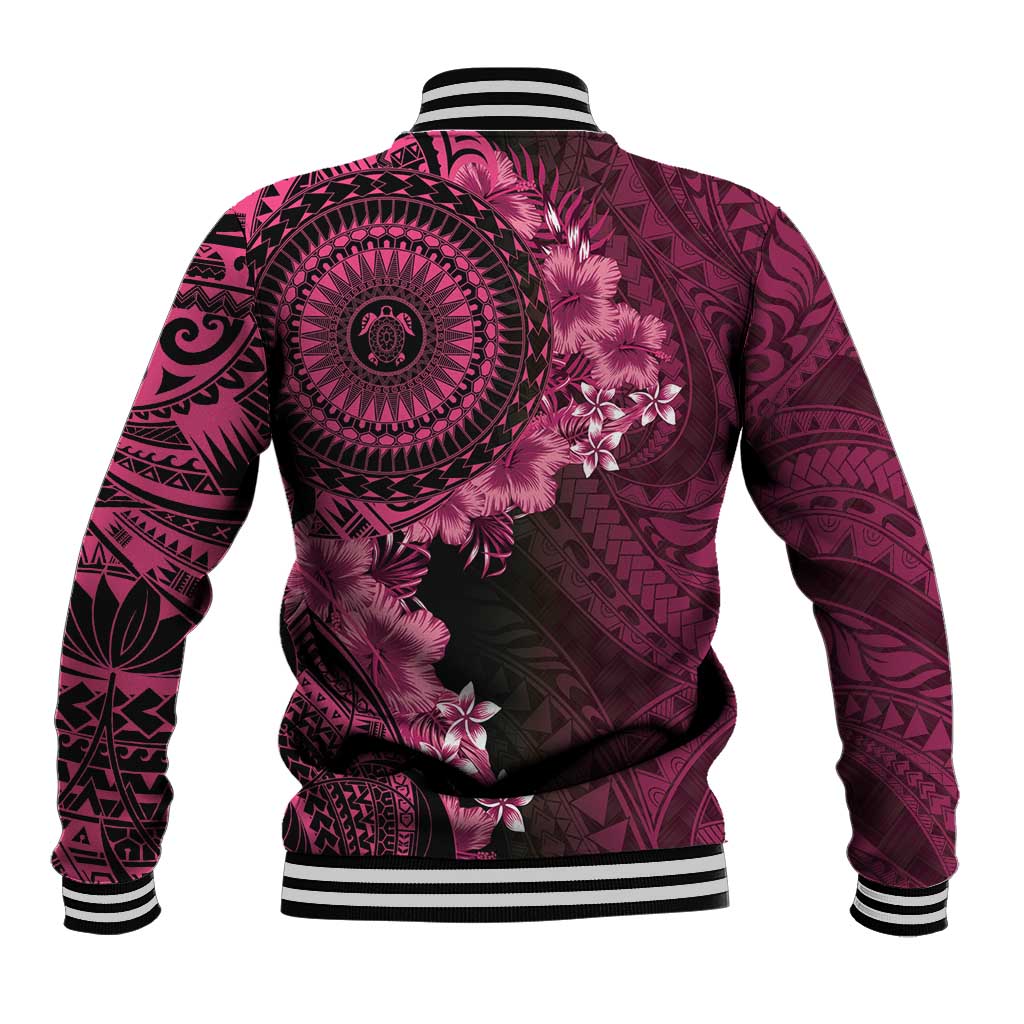 Vanuatu Baseball Jacket Hibisus Polynesian Pattern Pink - Polynesian Pride