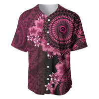 Vanuatu Baseball Jersey Hibisus Polynesian Pattern Pink - Polynesian Pride