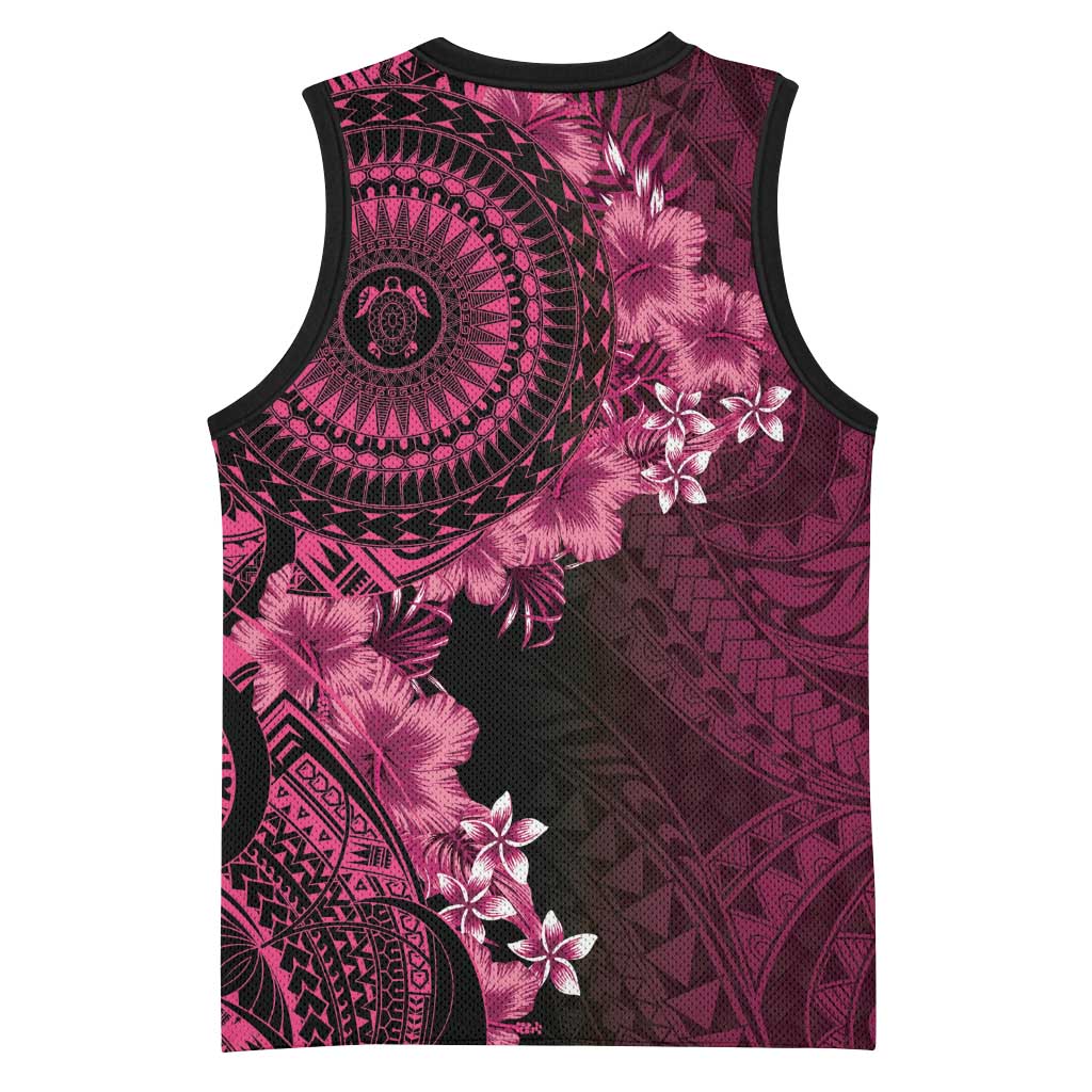 Vanuatu Basketball Jersey Hibisus Polynesian Pattern Pink - Polynesian Pride