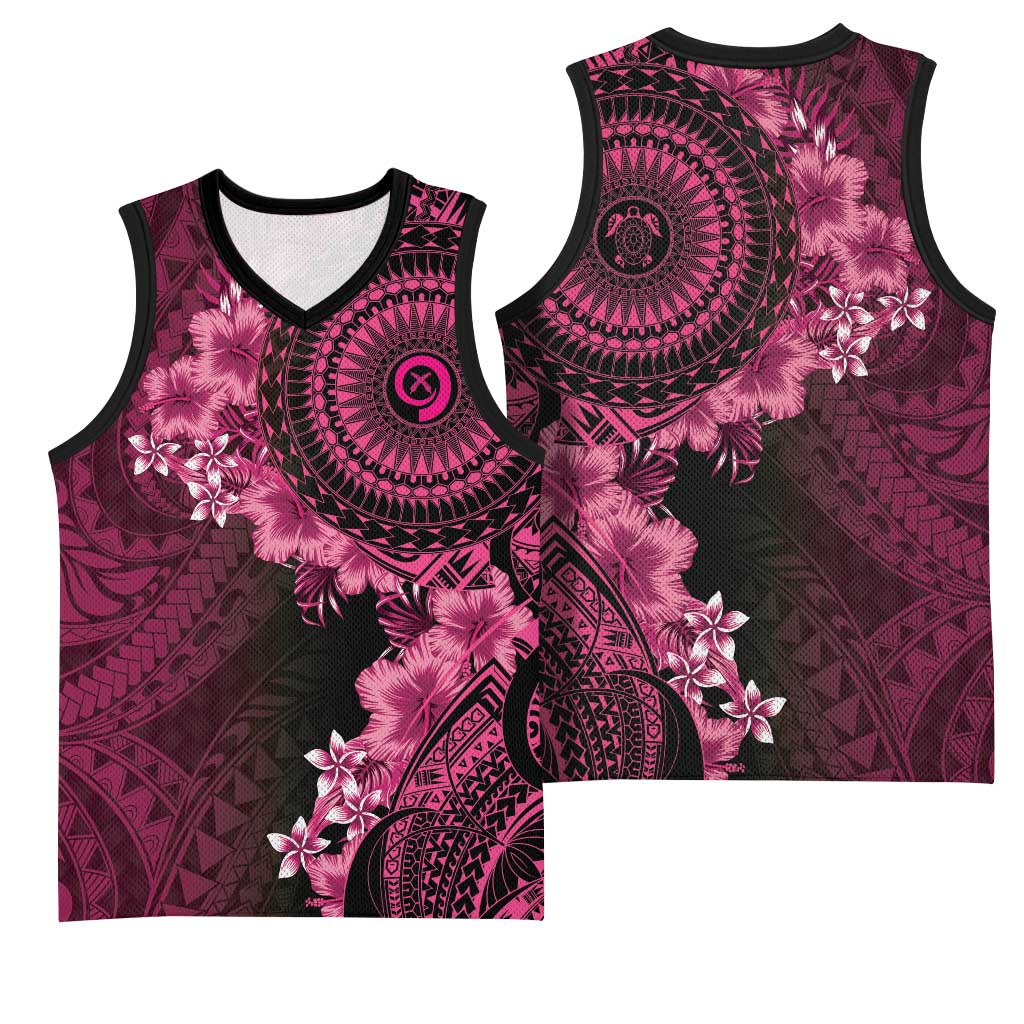 Vanuatu Basketball Jersey Hibisus Polynesian Pattern Pink - Polynesian Pride