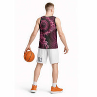 Vanuatu Basketball Jersey Hibisus Polynesian Pattern Pink - Polynesian Pride