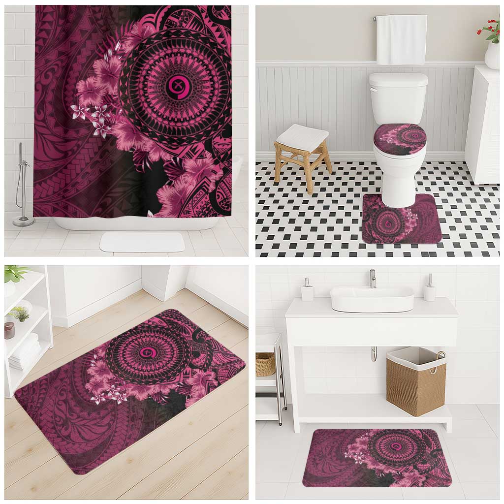 Vanuatu Bathroom Set Hibisus Polynesian Pattern Pink - Polynesian Pride