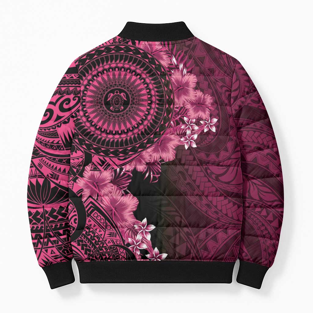 Vanuatu Bomber Puffer Jacket Hibisus Polynesian Pattern Pink - Polynesian Pride