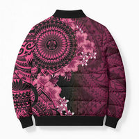 Vanuatu Bomber Puffer Jacket Hibisus Polynesian Pattern Pink - Polynesian Pride