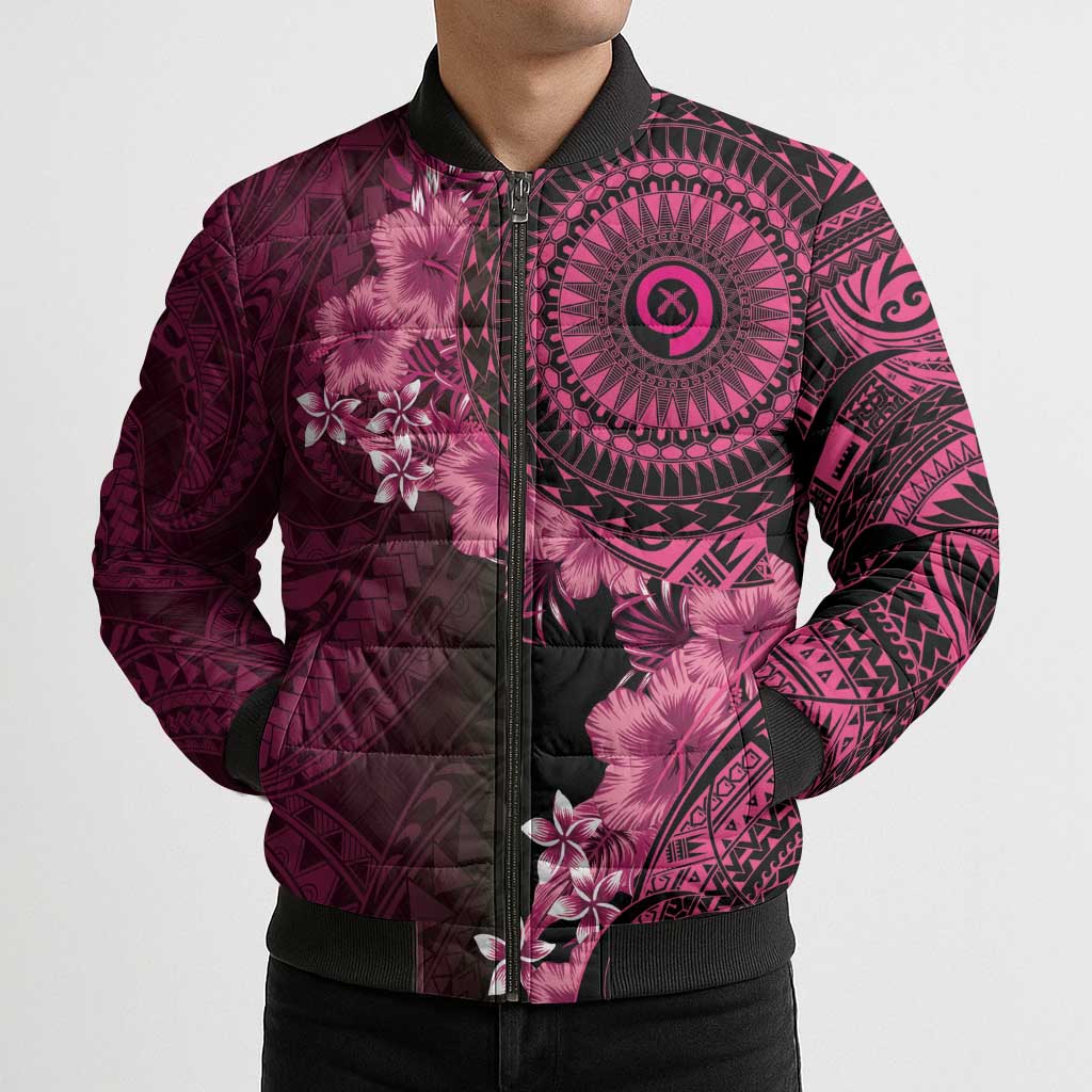 Vanuatu Bomber Puffer Jacket Hibisus Polynesian Pattern Pink - Polynesian Pride