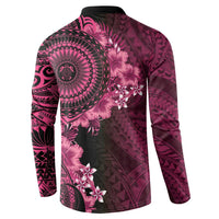 Vanuatu Button Sweatshirt Hibisus Polynesian Pattern Pink - Polynesian Pride