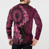 Vanuatu Button Sweatshirt Hibisus Polynesian Pattern Pink - Polynesian Pride