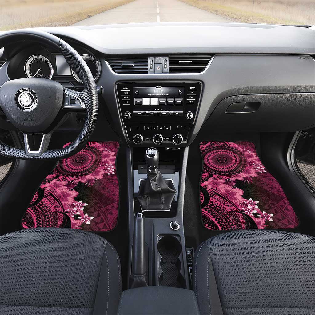 Vanuatu Car Mats Hibisus Polynesian Pattern Pink LT14 Set 2pcs - Front Pink - Polynesian Pride