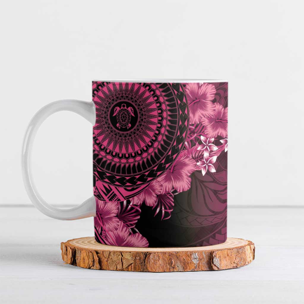 Vanuatu Ceramic Mug Hibisus Polynesian Pattern Pink - Polynesian Pride