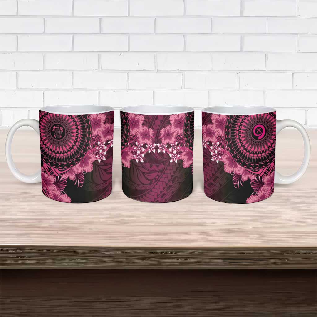 Vanuatu Ceramic Mug Hibisus Polynesian Pattern Pink - Polynesian Pride