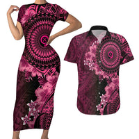 Vanuatu Couples Matching Short Sleeve Bodycon Dress and Hawaiian Shirt Hibisus Polynesian Pattern Pink - Polynesian Pride