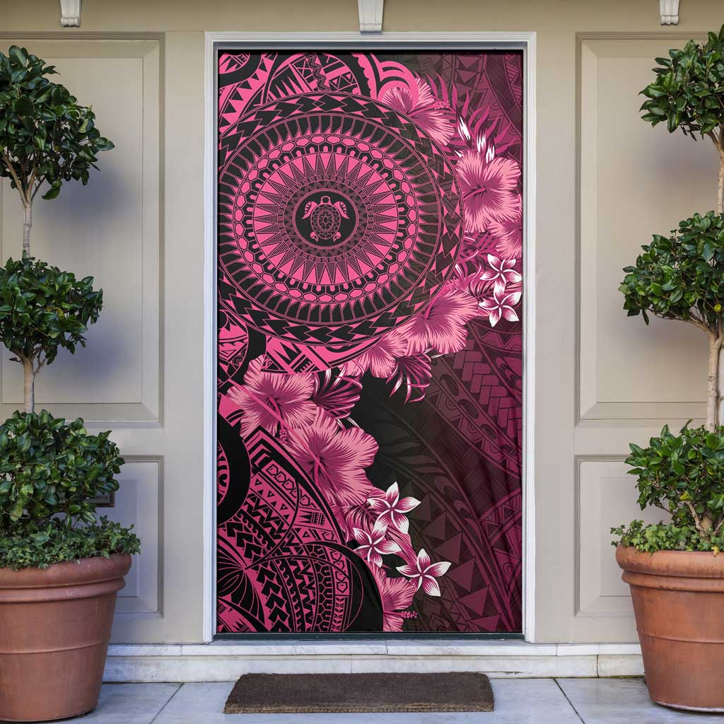 Vanuatu Door Cover Hibisus Polynesian Pattern Pink - Polynesian Pride