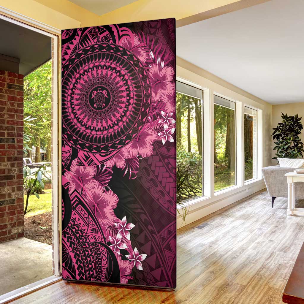 Vanuatu Door Cover Hibisus Polynesian Pattern Pink - Polynesian Pride