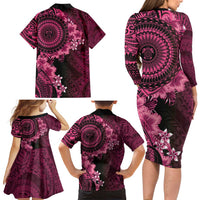 Vanuatu Family Matching Long Sleeve Bodycon Dress and Hawaiian Shirt Hibisus Polynesian Pattern Pink - Polynesian Pride