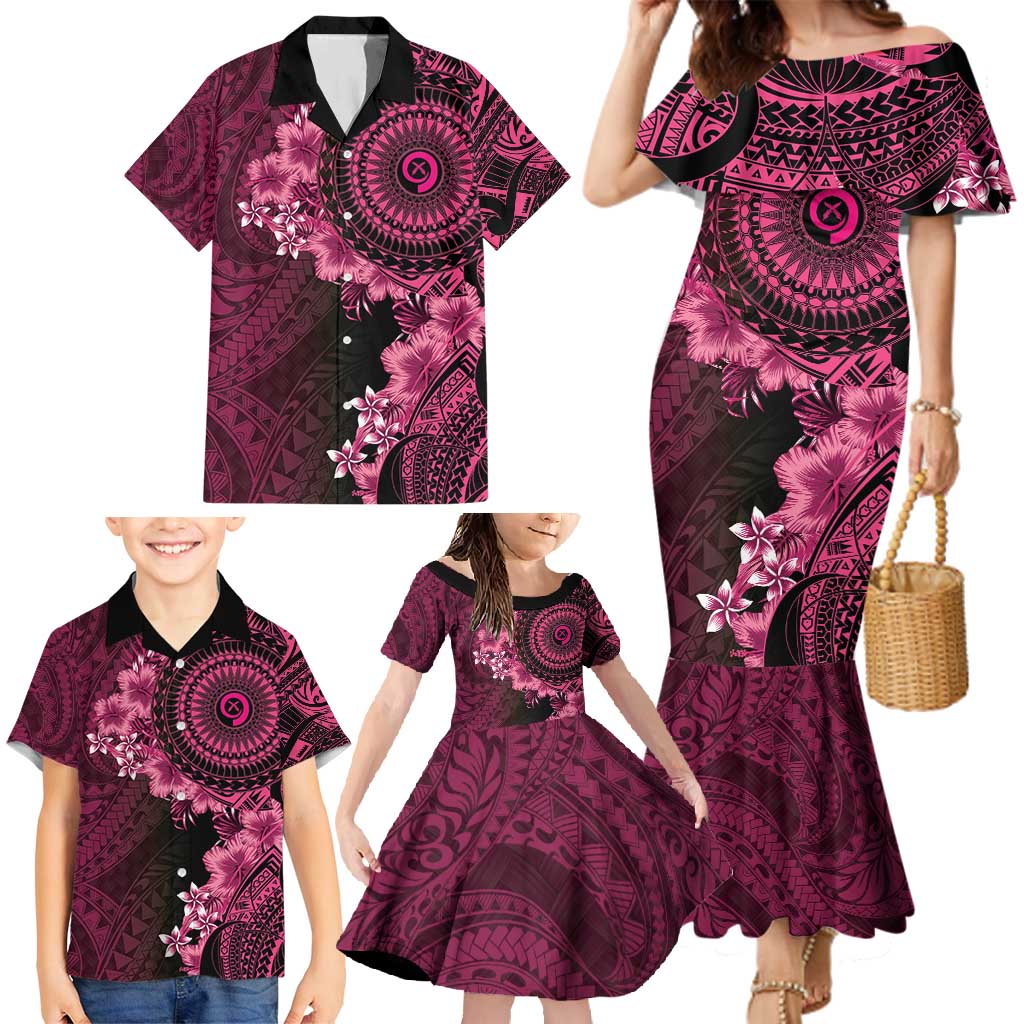 Vanuatu Family Matching Mermaid Dress and Hawaiian Shirt Hibisus Polynesian Pattern Pink - Polynesian Pride