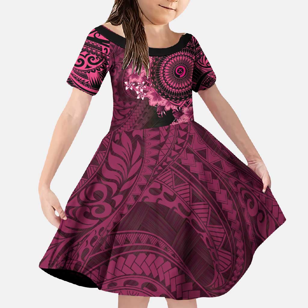 Vanuatu Family Matching Off Shoulder Maxi Dress and Hawaiian Shirt Hibisus Polynesian Pattern Pink - Polynesian Pride