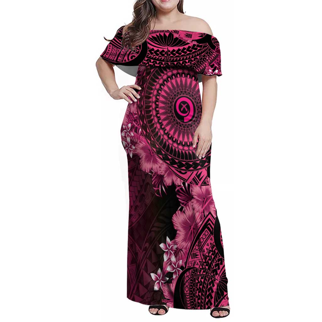 Vanuatu Family Matching Off Shoulder Maxi Dress and Hawaiian Shirt Hibisus Polynesian Pattern Pink - Polynesian Pride