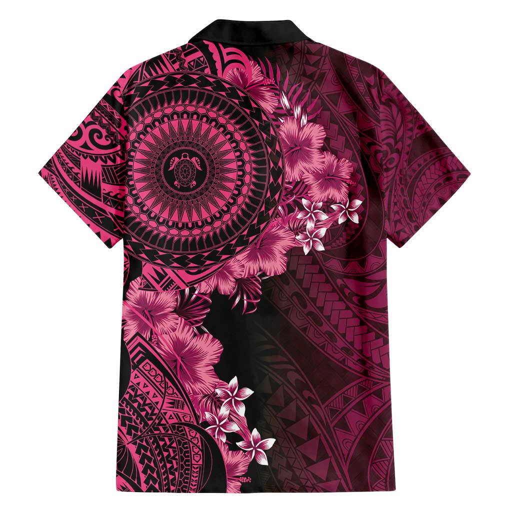 Vanuatu Family Matching Off Shoulder Short Dress and Hawaiian Shirt Hibisus Polynesian Pattern Pink - Polynesian Pride